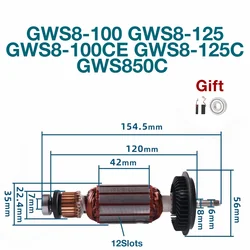 AC220-240V Armature for Bosch GWS8-100 GWS8-125 CE GWS8-125C GWS850C Angle Grinder Rotor Anchor Stator Coil Replacement Parts