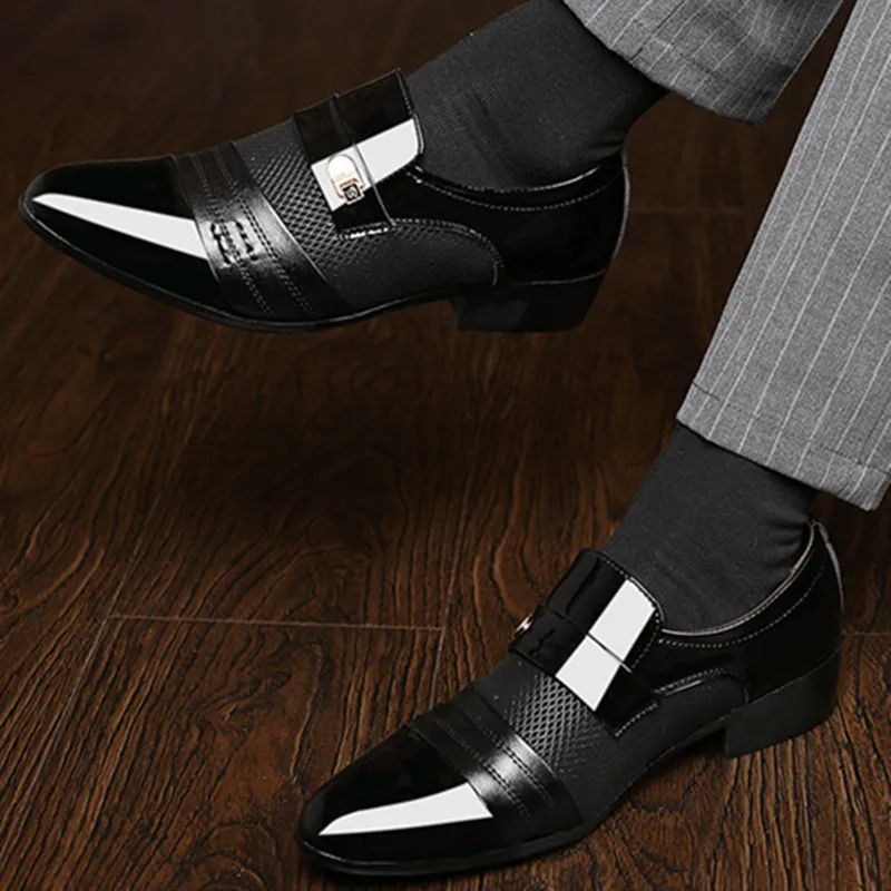 Men Formal Leather Shoes slip on Black Pointed Toe Men Loafers Party Office Business Casual for Mens Dress Shoe big size 48