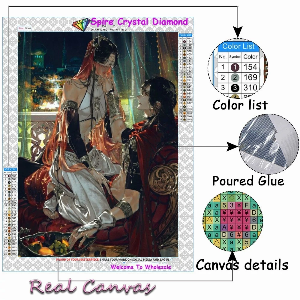 Anime Heaven Official\'s Blessing 5D AB Drills Diamond Painting Tian Guan Ci Fu Pic Art Cross Stitch Kits Mosaic Home Decor Gift