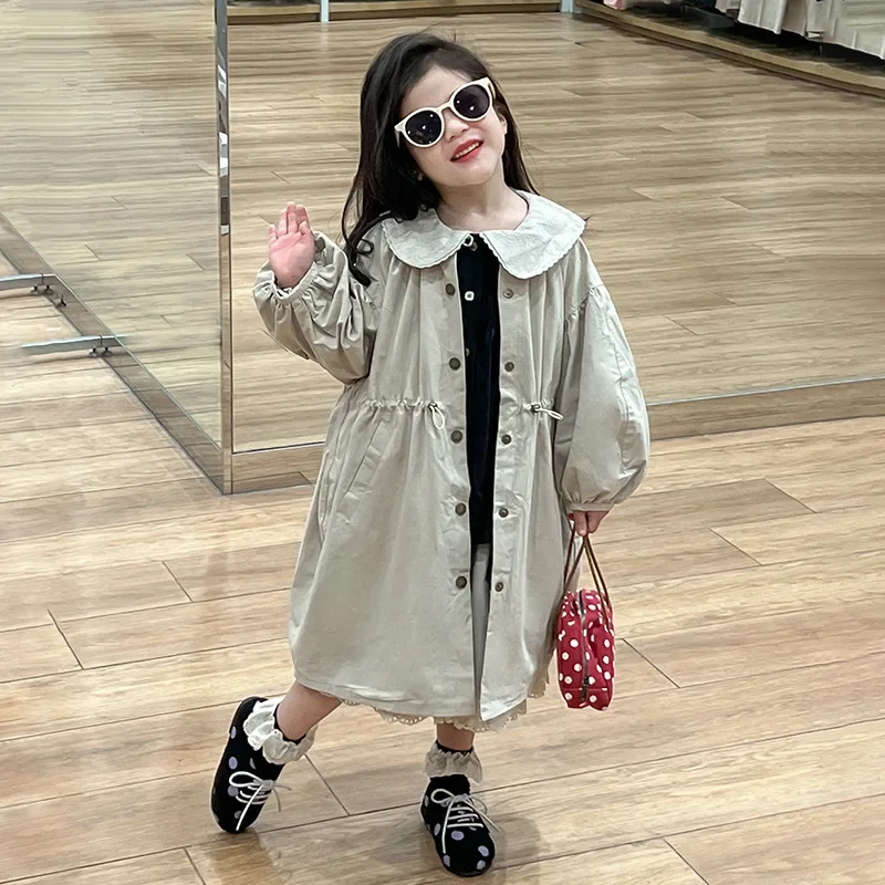 Baby Girls Trench Fashion Reversible Retro Floral British Style 2024 Autumn New Style Childrens Coats Clothes