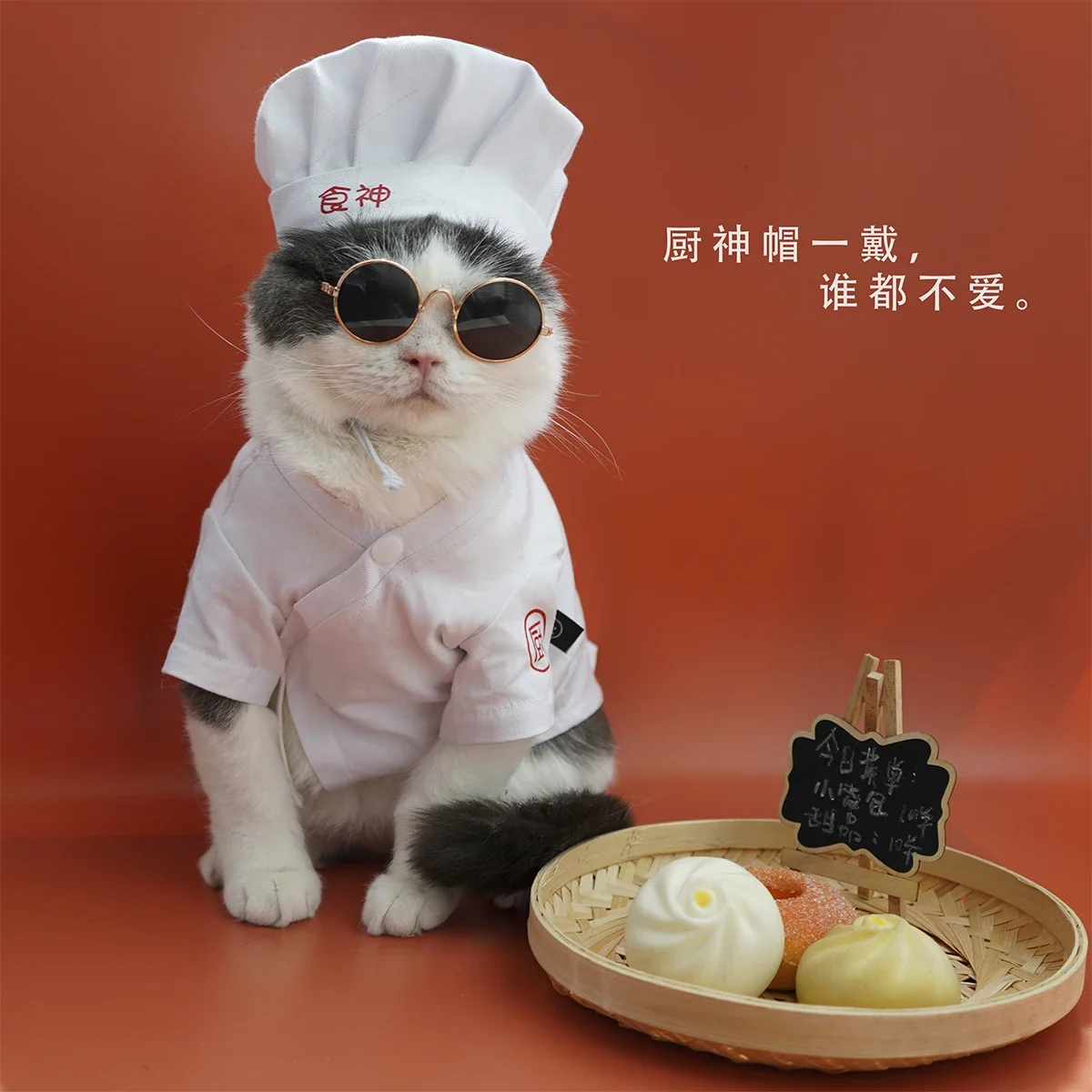 New Oriental Chef\'s Jacket With Toque Cat Costume Kitchen Coat Cat Clothes With Comfortable Fabric Dog Costume (A4814)