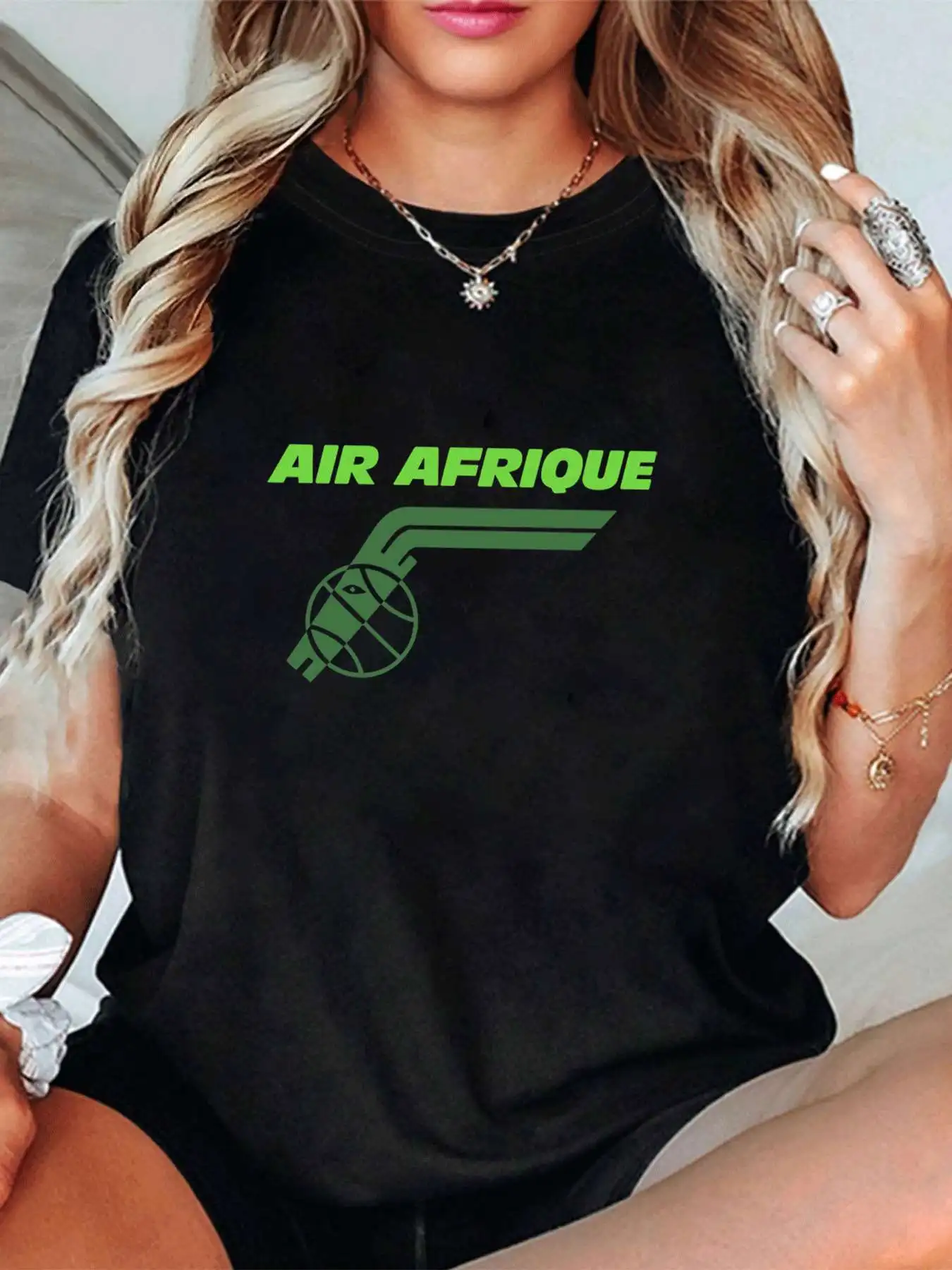 

【1142738】Plus size women's round neck short sleeve T-shirt with elastic half sleeves and trendy prints