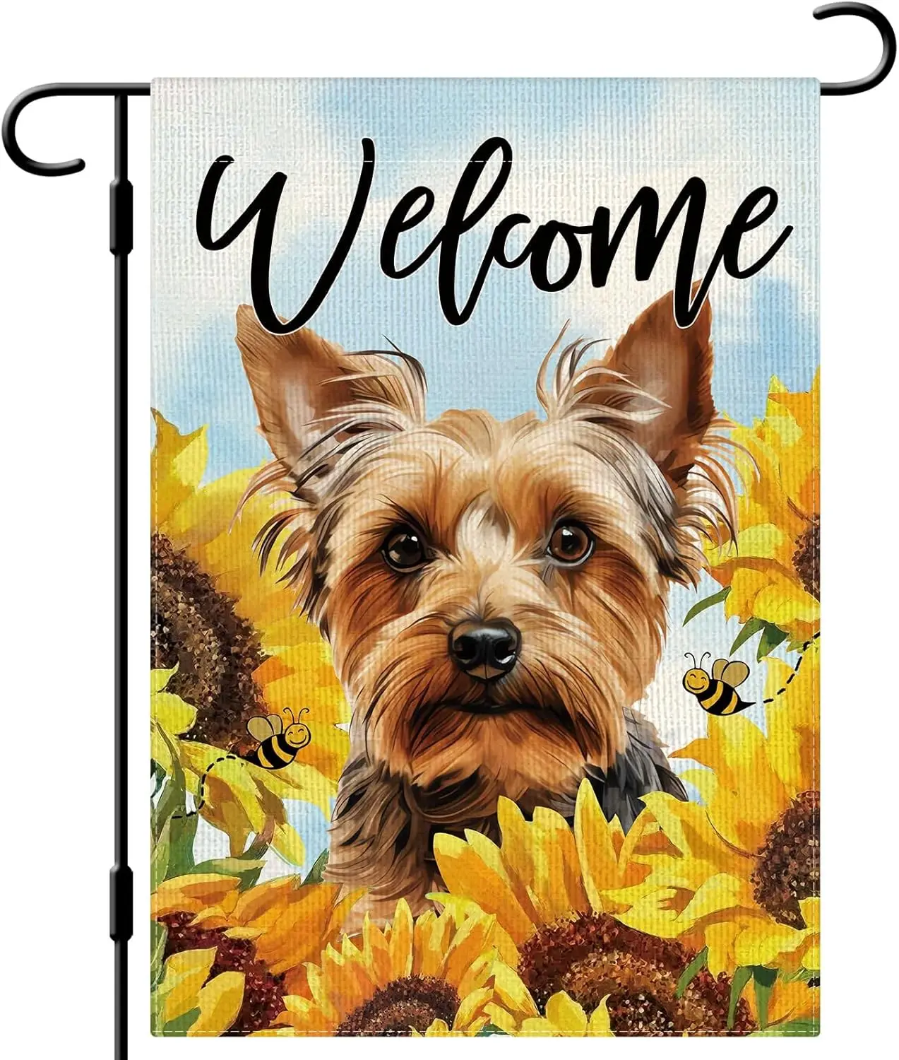 DLZDN Welcome Sunflower Yorkshire Terrier Dog Garden Flag 12×18 Inch Double Side Vertical Burlap Farmhouse Yard Sign Spring  uui