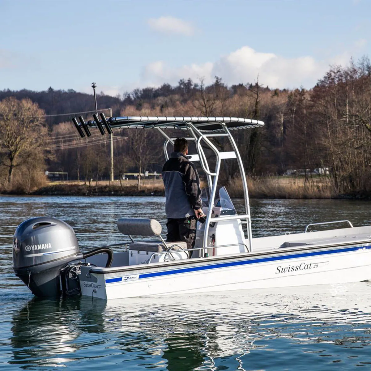 Raider RD510 Universal T-Top for Center Console Boats Heavy Duty Folding T Top Anodized Black White Frame with Black Canopy Ribs