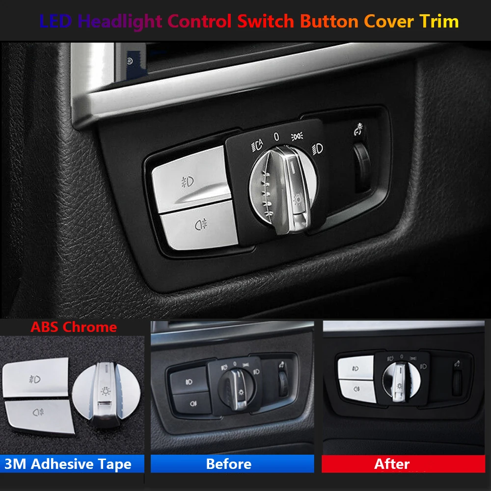 2x Car Headlight Switch Button Cover Stickers For BMW X5 X6 1 2 3 4 F15 F16 F30 F34 F15 F16 F32 F20 F21 F22 F23 F30 F31 F32 F33
