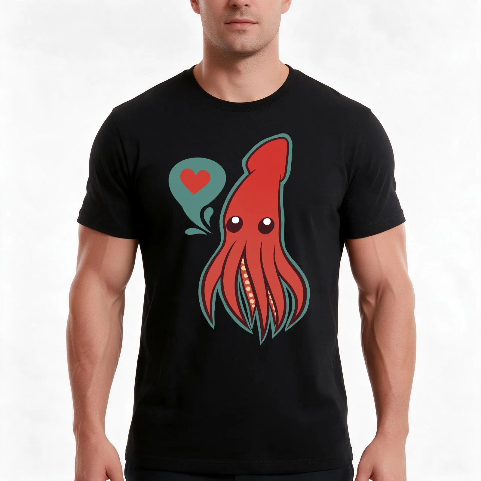 Cute squid T-Shirt, Summer Casual Cotton Tee, Oversized Streetwear Tops, Vintage Graphic Print, Loose Fit Short Sleeve