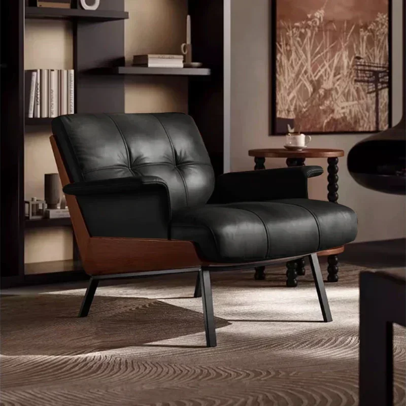 

Accent Ergonomic Living Room Chair Elegant Design Relax Luxury Minimalist Soft Modern Leather Elastic Fauteuil Salon Furniture