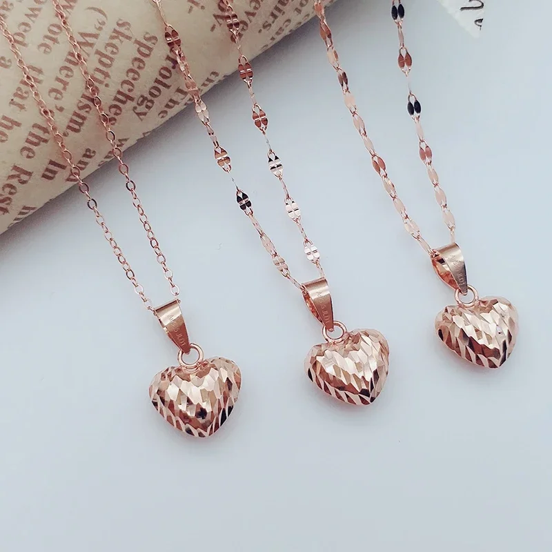 Fashionable stereoscopic new in heart-shaped Necklace for Women fine rose golden pendant sweet style clavicle chain jewelry