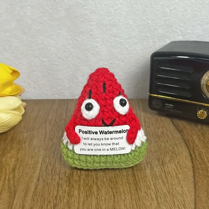 Crochet Watermelon Amigurumi Plush, Positive Message Fabric Stuffed Fruit, Emotional Support Gift for Women, Birthday Present