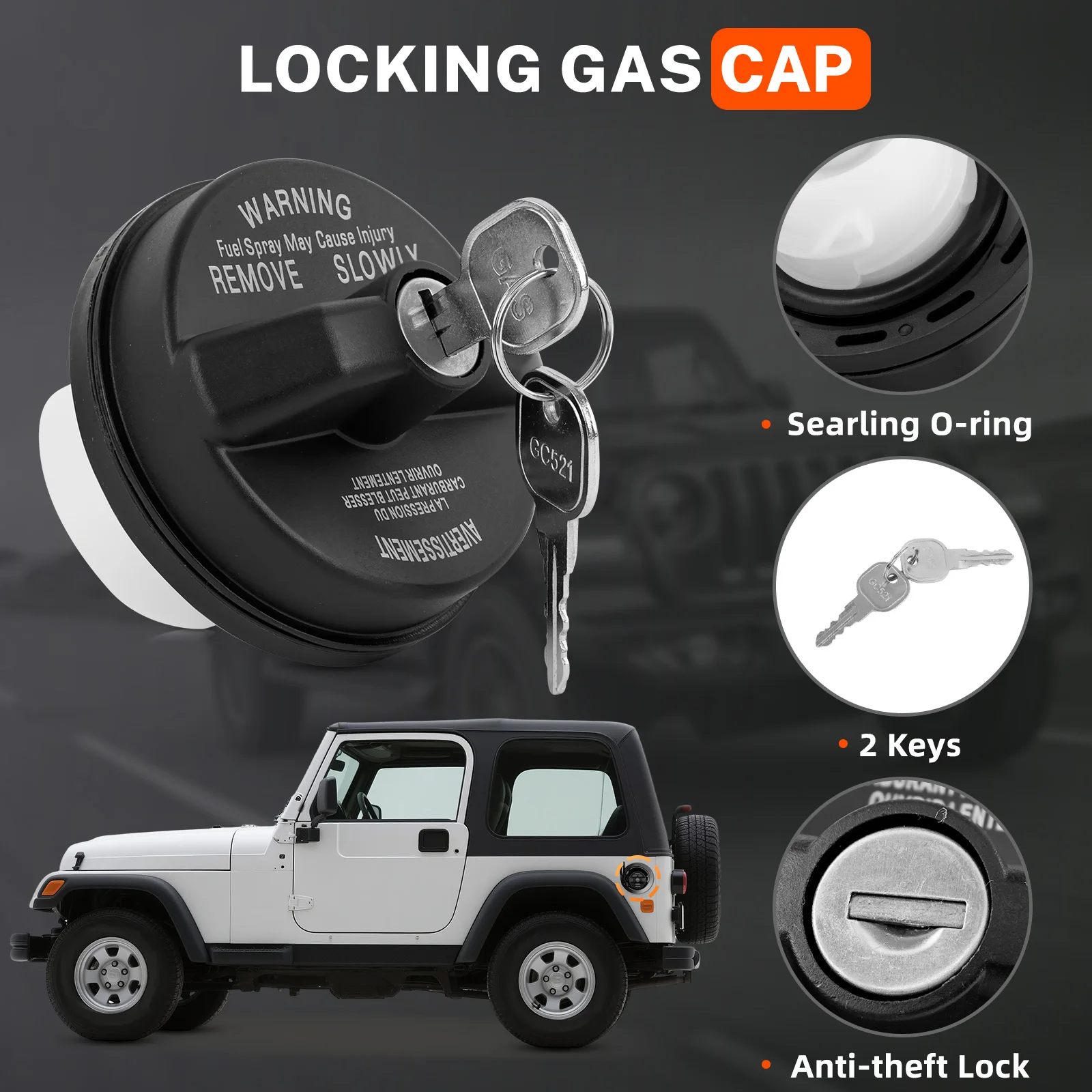 Tampa de gás para travamento de carro 05278655 Chave de tampa de combustível AB Lock para Chrysler Dodge Jeep Ram Challenger Grand Caravan Ram 1500 Cherokee Wrangler