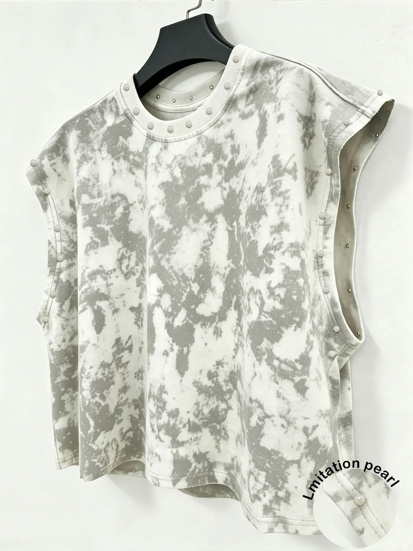 Herren Tie-Dye Ärmelloses Tanktop, Imitationsperlen-Street-Weste, Personalisierte Tanktops, Ärmelloses T-Shirt für Männer – Detail 4