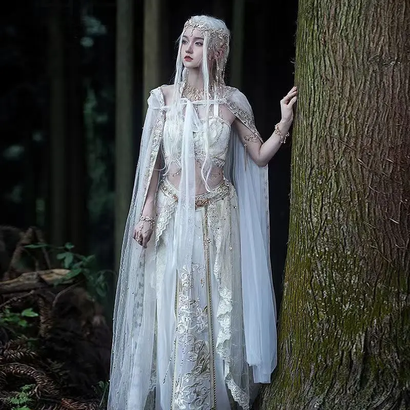 Western Regions Princess Cloak Exotic Style Flying Dance Dress Goddess Princess Han Element Travel Photography White Dress Set