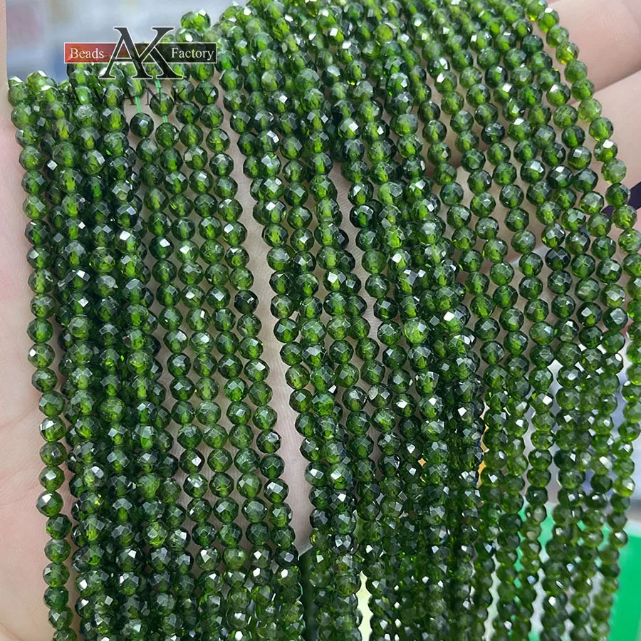 4mm Natural Crystal Green Diopside Round Beads Section Faceted Shape for Jewelry Making DIY Necklace Bracelet Accessory15''