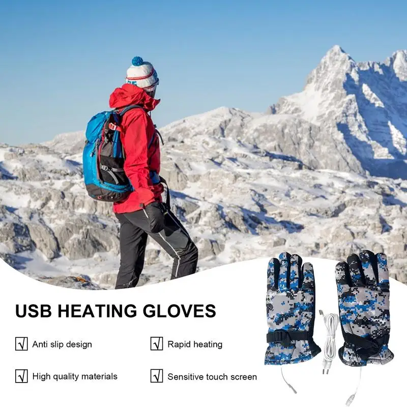 USB Heating Gloves Anti Slip Heated Skiing Gloves Heated Gloves USB Waterproof Touchscreen Heating Gloves For Racing Fishing Ski