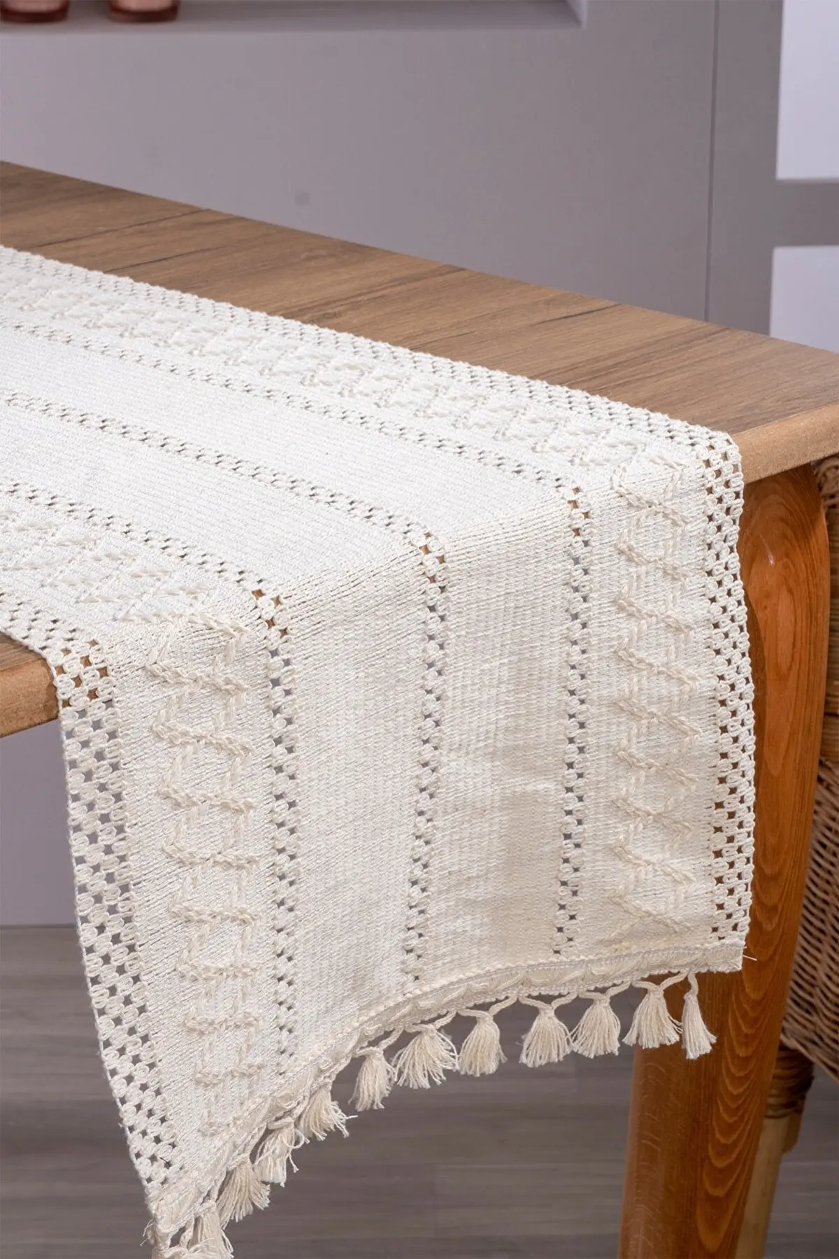 

Organic Cotton Lace Cream 35x145 Cm Runner Table Cloth.High quality fabric.Special Design.