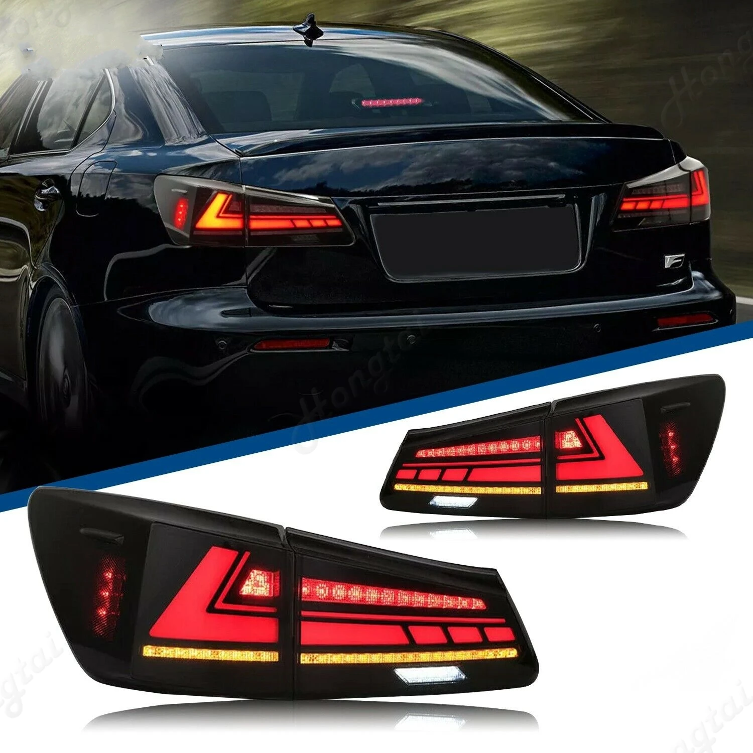 Pair LED Taillight Assembly For 2006-2012 Lexus IS250 IS300 taillight modified LED running light flow turn signal ，brake light