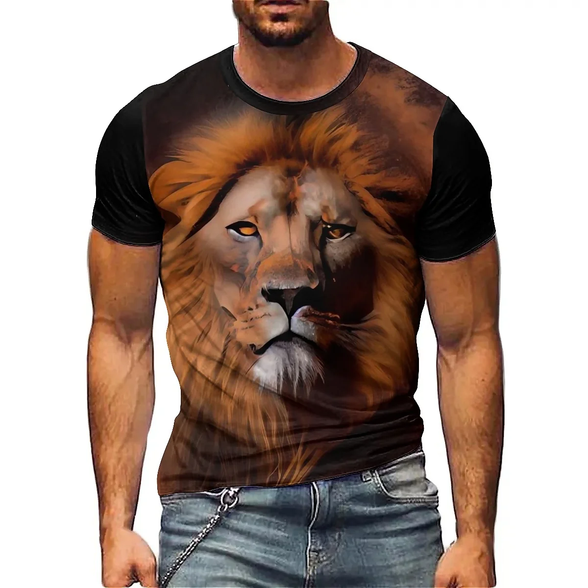 

Loose, Graffiti-splashed Lion 3D Printed Short-sleeved T-shirts for Men and Women, Soft and Comfortable,