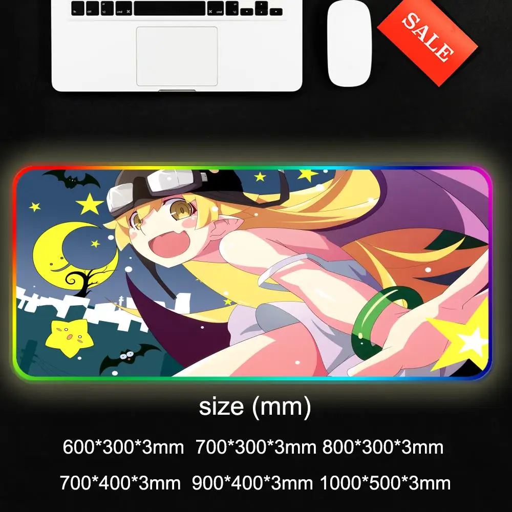 Oshino Shinobu Monogatari Series Mouse Pad Gamer Rgb Desk Mat Back Light Led Mousepad Setup Deskmat Big Mousepad Backlight