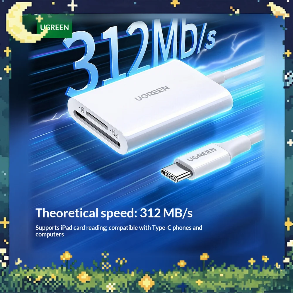 UGREEN 60724 CM265 USB C SD TF Card Reader 4.0 Dual Slot Memory Card Adapter for Laptop Tablet Phone