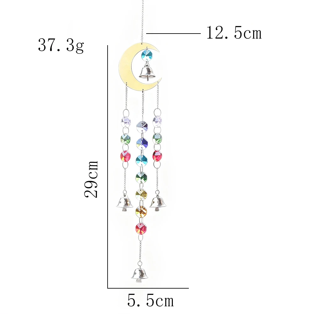 Mondförmiger Metall-Sonnenfänger, Hängeanhänger mit bunten Kristallperlen und Glöckchen, Ornament für Fenstervorhänge, Heim- und Raumdekoration – Detail 6