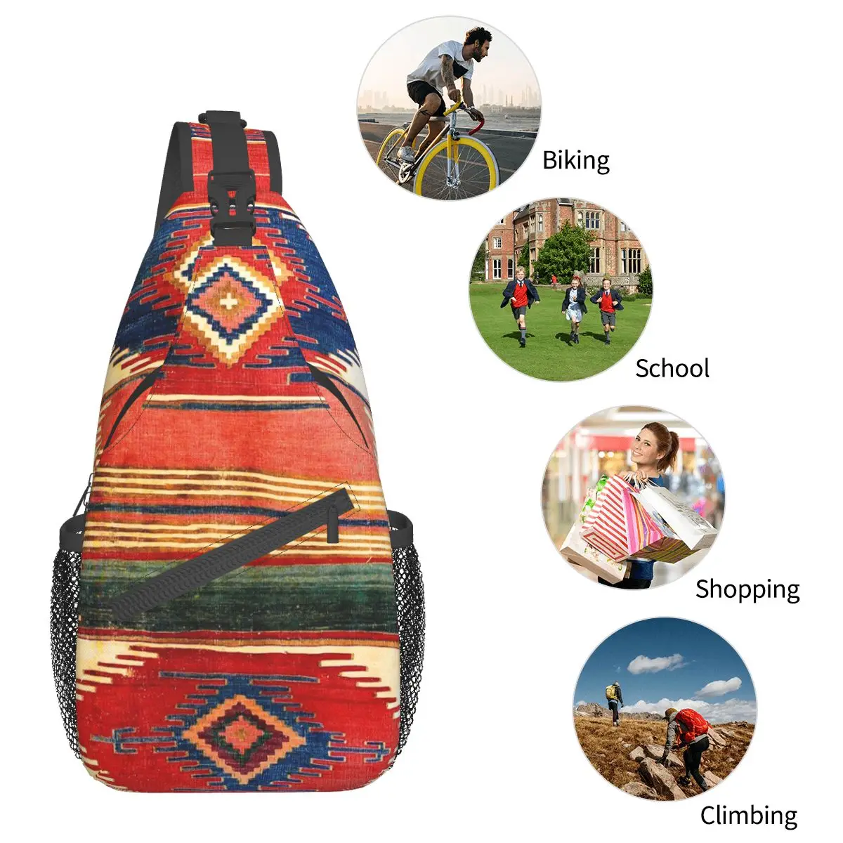 Aksaray Antique Turkish Kilim Sling Bags Chest Crossbody Shoulder Backpack Travel Hiking Daypacks Boho Ethnic Casual Satchel