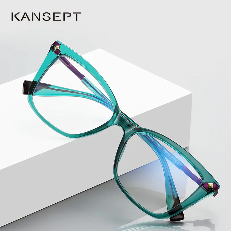 KANSEPT Cat Eye Myopia Prescription Glasses Hyperopia Women Reading CR39 Anti Blue Light Optical Eyeglasses Frame Lenses to Read