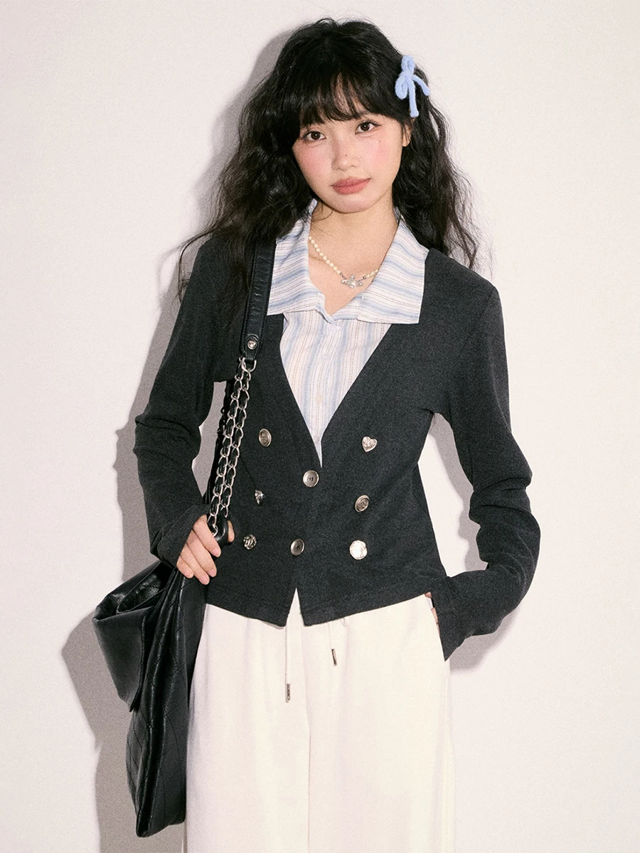 

Modern Style Mermaid Knitted Cardigan Shirt Women Slim Fit Sweater Short Outerwear Cream Kitten Original Design Spring