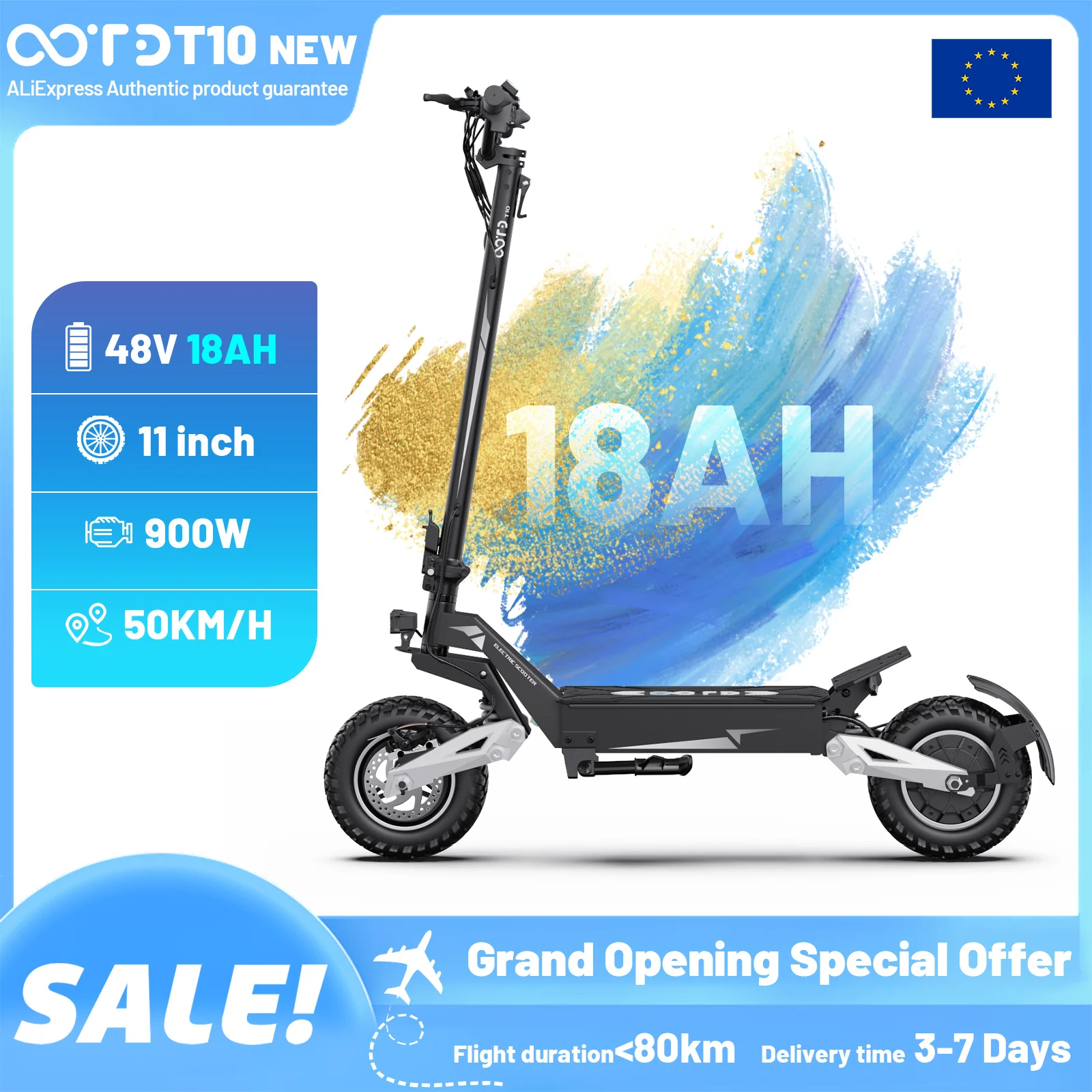 Trottinette électrique OOTD T10, moteur puissant 900W 48V 13.5/18AH, trottinette urbaine, roues de 11 pouces, trottinette portable, autonomie 45-80KM, vitesse 50KM/H