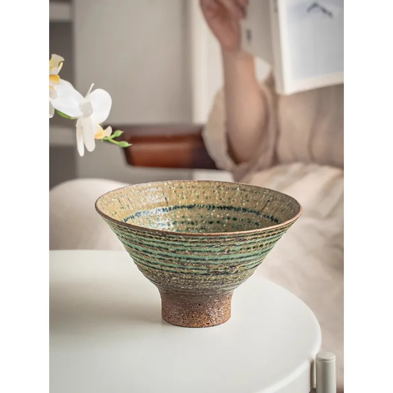 

Винтажная нить, грубая керамика, бамбуковая шляпа на высоких ножках, японская миска для лапши Lamian, керамическая специальная посуда для еды