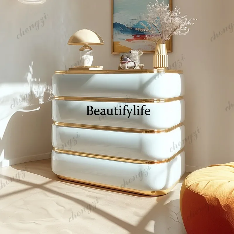 D5556 American style light luxury painted chest of drawers, handmade gilded entryway cabinet, modern villa high-end storage cabi