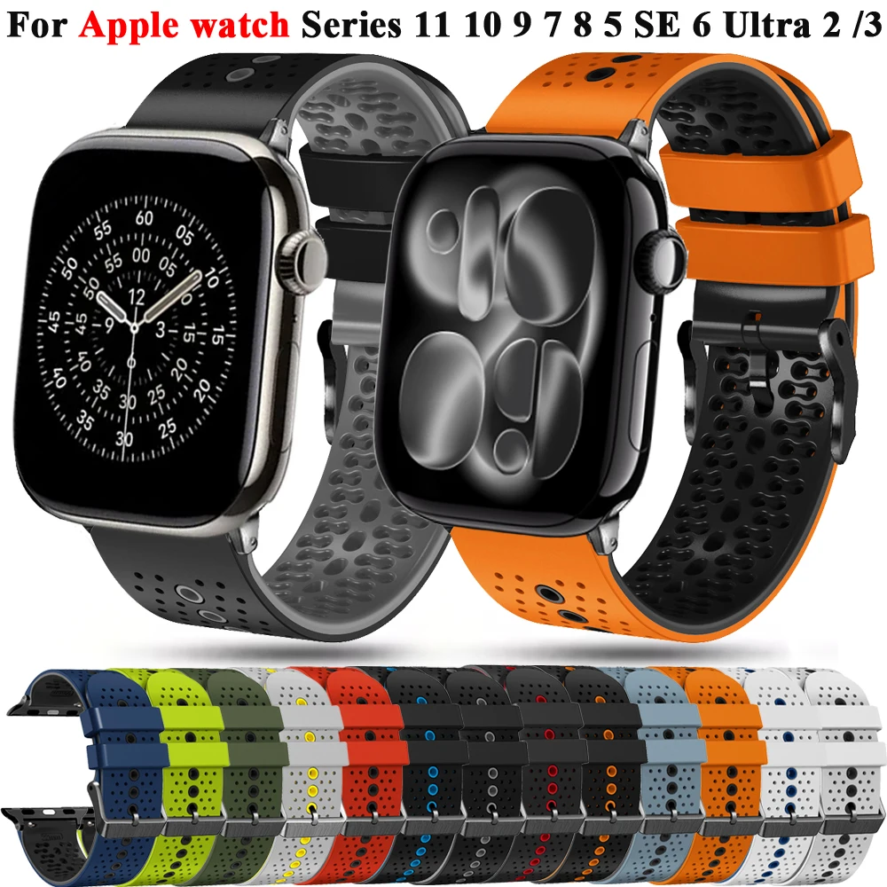 

Silicone Strap for Apple Watch Band 49mm Ultra 2 3 49mm 44mm 42mm 45mm Woman Man Bracelet IWatch Series 9 11 10 8 7 6 Se Correa