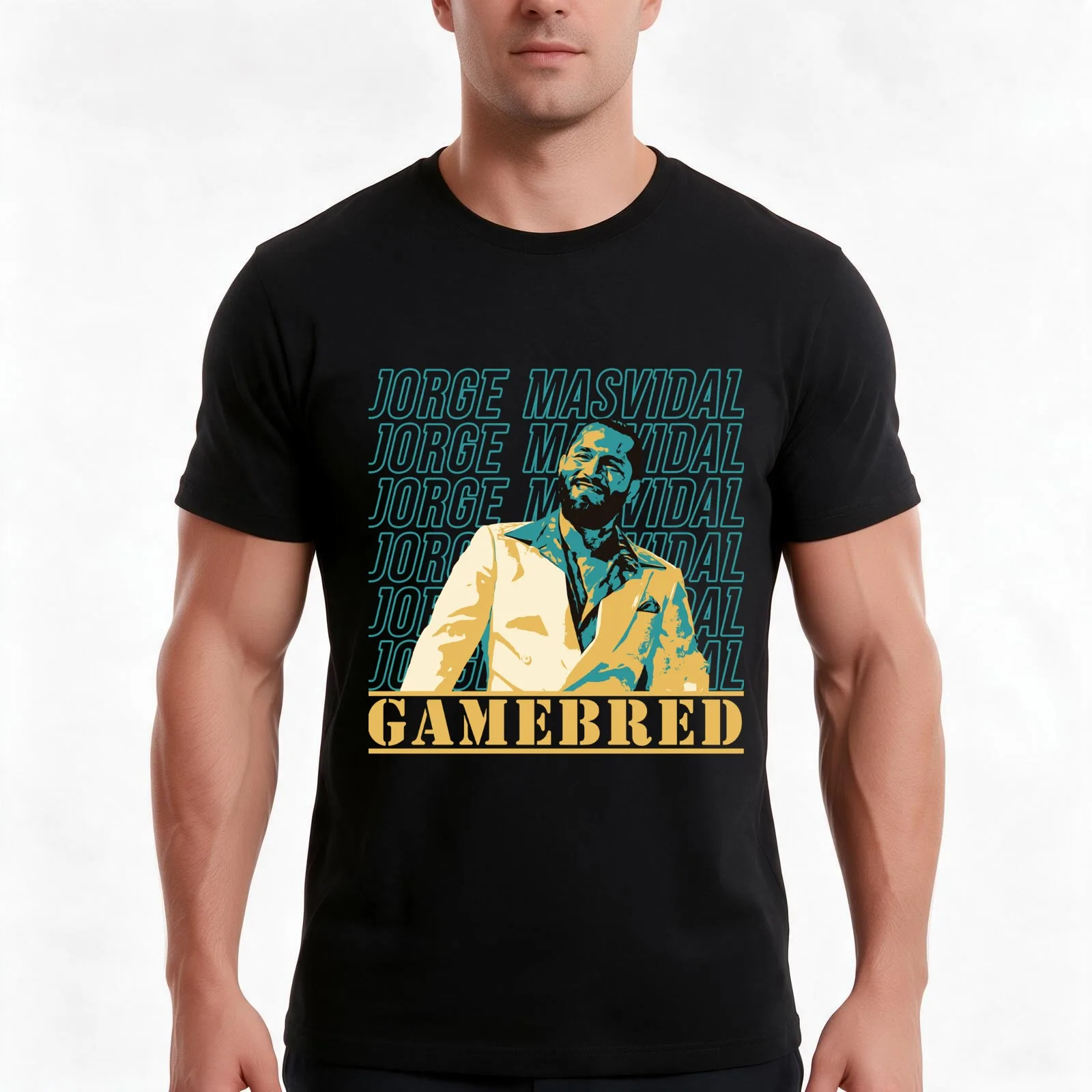 Jorge Masvidal T-Shirt, Summer Casual Cotton Tee, Oversized Streetwear Tops, Vintage Graphic Print, Loose Fit Short Sleeve