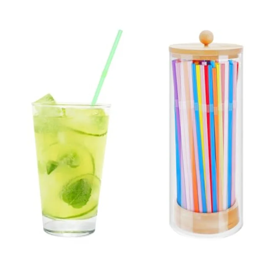

Акриловый держатель для соломинки с бамбуковой крышкой, 10, большой многоразовый органайзер для соломинки для хранения или диспенсер для кухонного офисного шкафа