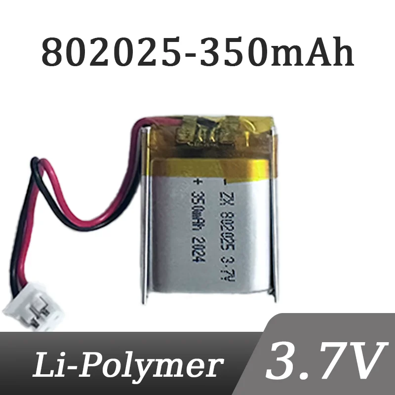 

802025 3.7V 350mAh Rechargeable Lithium Polymer LiPo Battery with jst PH 2.0mm 2pin plug for MP4 Light Bluetooth Speaker Headset