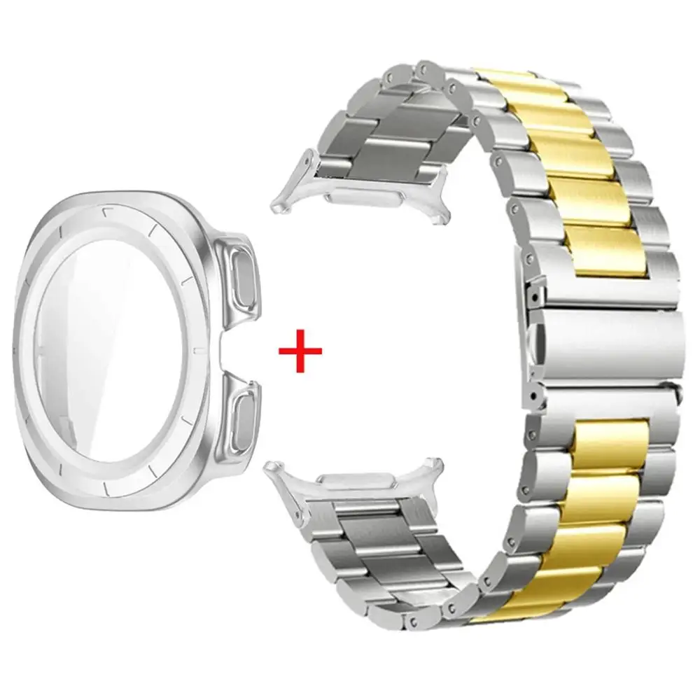 For Samsung Galaxy Watch Ultra / Ultra 2025 Three Beads Stainless Steel Watch Band Set(Silver Gold)