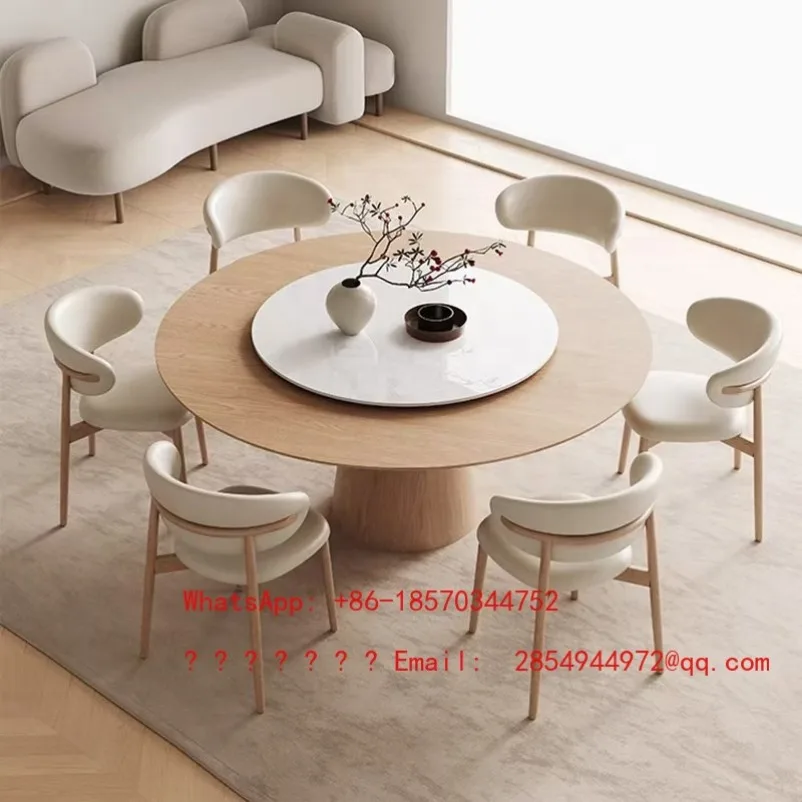 Modern European Home Round Dining Table with Turntable Rock Plate Dining Table. Multiple Sizes Available