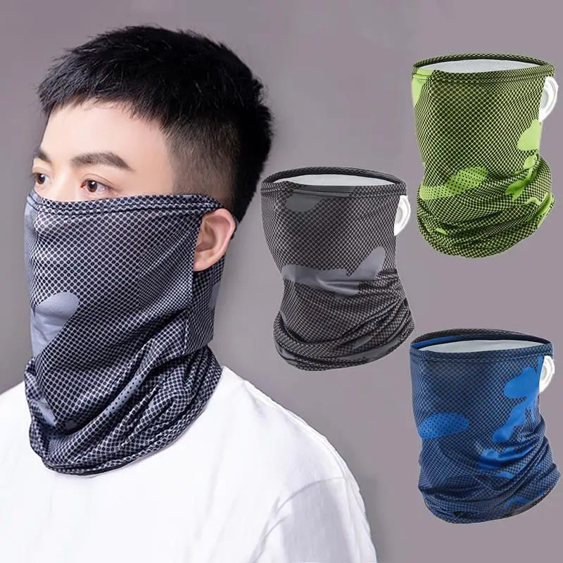 Cubierta facial de seda de hielo con protección UV, tubo para el cuello, Bandana para deportes al aire libre, bufanda transpirable para senderismo, para el cuello polaina, Bandana