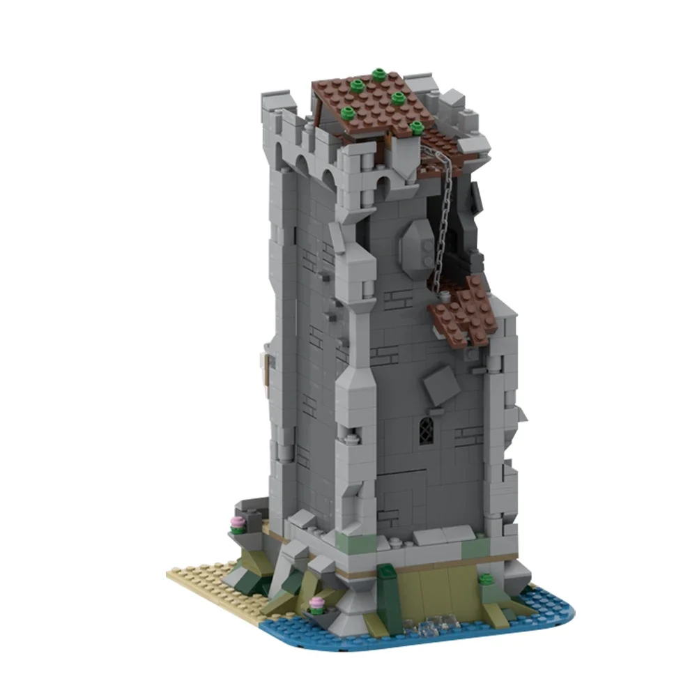 Gobricks MOC 郊外廃塔建築ビルディングブロック DIY モデルカラスとまり木要塞レンガセット廃墟タワーおもちゃギフト