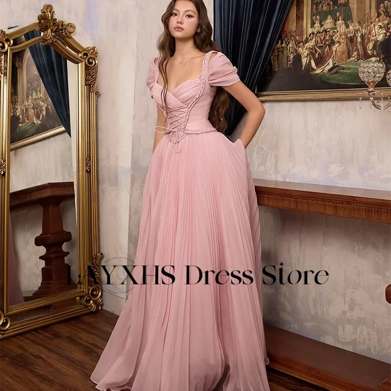 LAYXHS – robe de soirée trapèze à lacets, col en v, longueur au sol, robes de bal personnalisées pour femmes