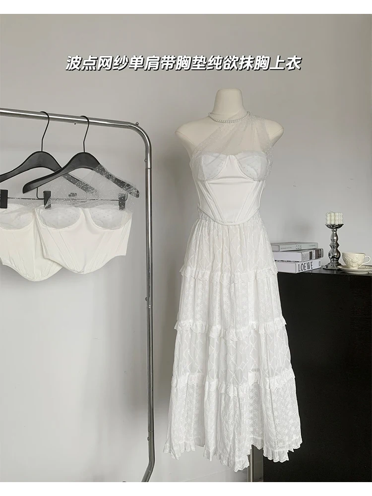 

Женский сетчатый укороченный топ в стиле пэчворк, белый винтажный Топ без рукавов с открытыми плечами, Y2k, 2000s, летняя одежда, 2000