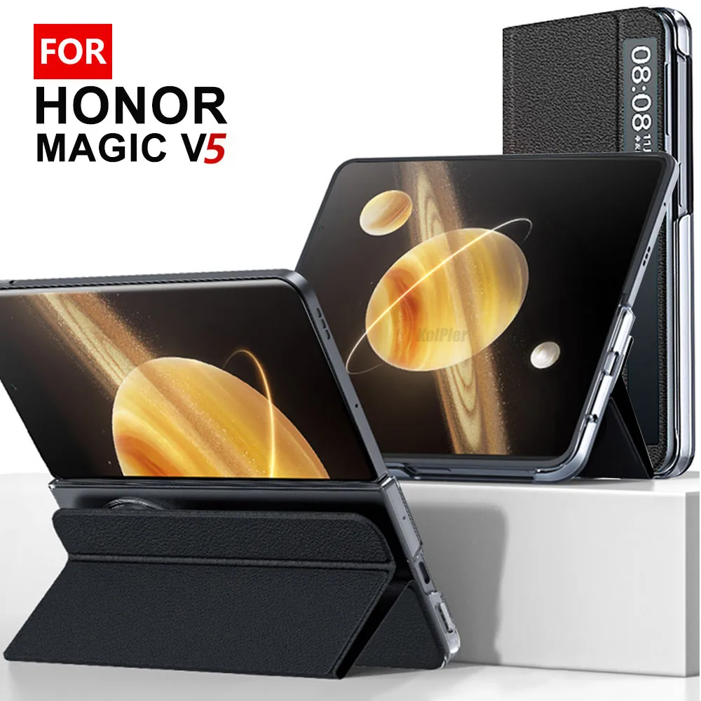 

Оригинальный флип-кожаный чехол для Huawei Honor Magic V5, зеркальный смарт-сенсорный вид, защитный противоударный чехол для MagicV5, чехол