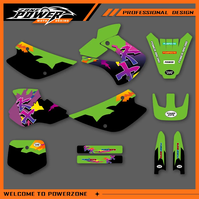 Powerzone Graphics Decals Stickers Motorcycle For KAWASAKI KX 1998 1999 2000 2001 2002 2003 2004 KX80 80CC Background Custom 01
