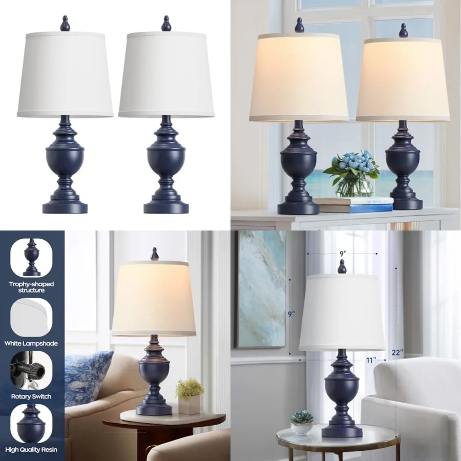 

Retro Table Lamps Set of 2, Bedside Lamp for Bedroom Rustic Farmhouse Table Lamps for Living Room, Vintage Nightstand Lamps wit
