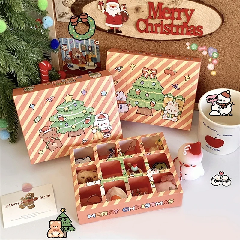 1PC Xmas Gift Packing Boxes Christmas Surprise Blind Box 12 Grids Child Countdown Advent Calendar Box Poked With Finger