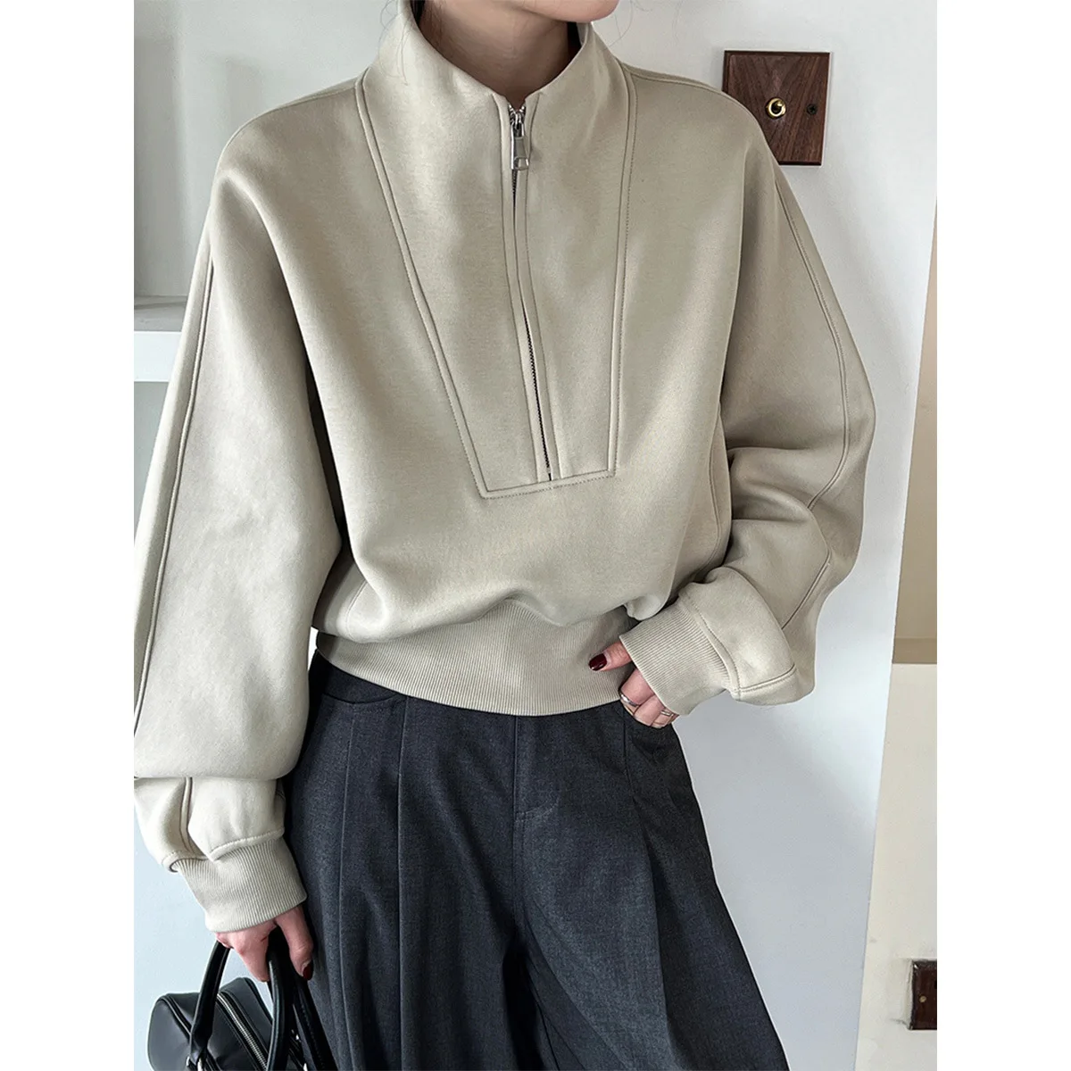 

Women's Hoodie Jaet f Zipper Korean Sle Spring 2024 Faion High Quali Cotton Teaded Fabric Regular Thin