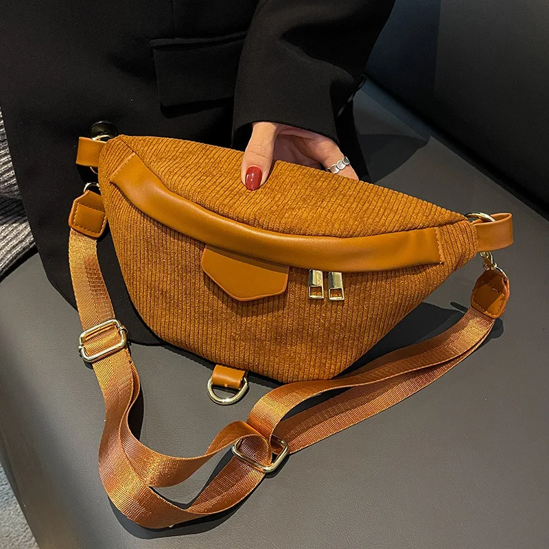 High-Grade Small Bag Women2024New Fashion Spring and Autumn Messenger Bag Popular Niche Corduroy Chest Bag Waist Bag