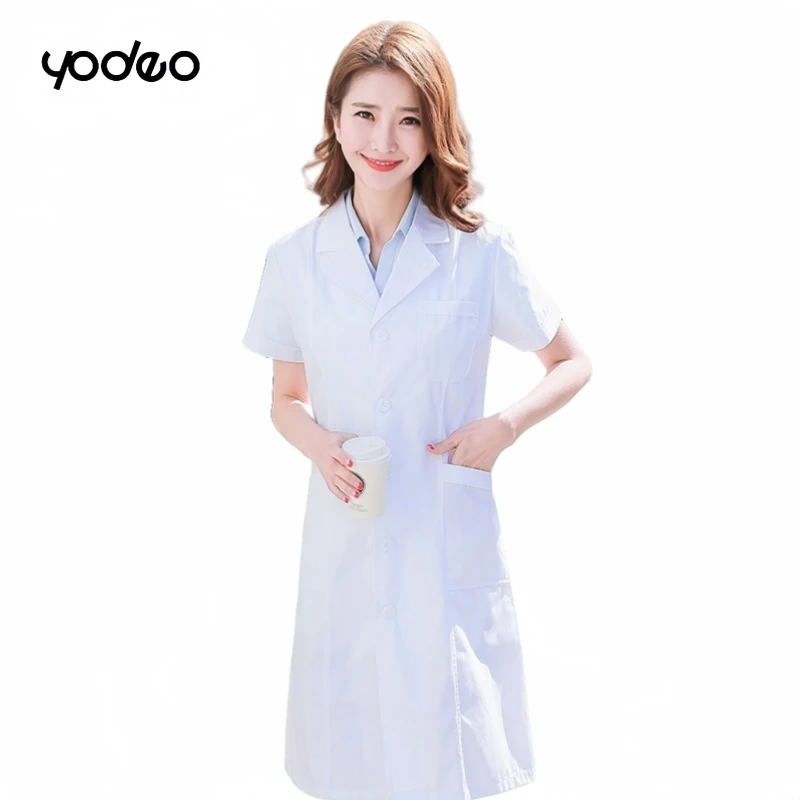 เสื้อคลุมแพทย์ พยาบาล ผ้าฝ้าย แขนยาว ผู้หญิง ทรงเข้ารูป เสื้อคลุมห้องปฏิบัติการ เสื้อคลุมร้านขายยา ชุดทำงาน นักศึกษาแพทย์ เสื้อคลุมสีขาว แขนยาว