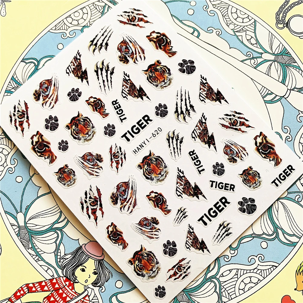 TG-002  MG-443  Hot stamping series tiger  Tiger claws, tiger head, leopard head  DIY 3D Back glue Nail Art Stickers