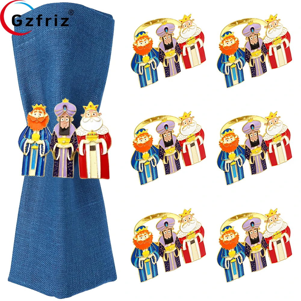 6Pcs Gold Wise Men Napkin Rings Three Kings Napkin Ring Holder for Xmas Three Kings Day Party Holiday Dinner Table Decoration