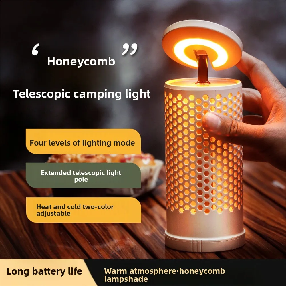 Luz de Camping de 2600mAH, linterna recargable escalable de doble Color, recargable por USB, linterna de panal de 4 modos para acampar al aire libre